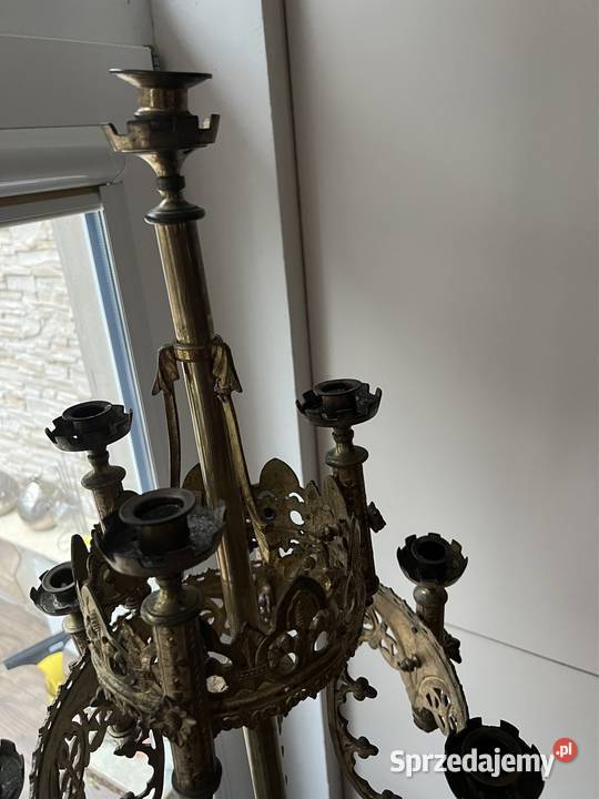 Kandelabr z brązu stary świecznik antyk Bystrzyca Kłodzka