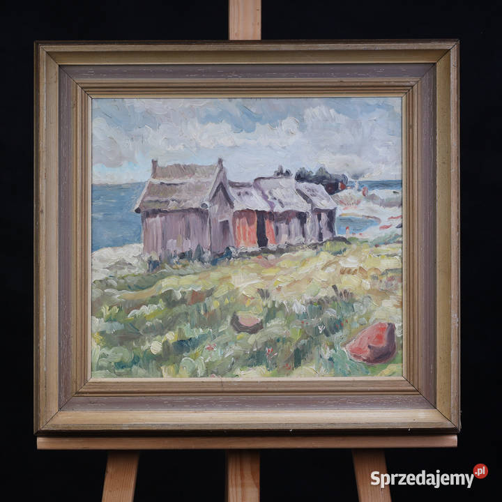 ARTexpert Obraz Olejny Nadmorski Pejzaż Chaty Dobrzany