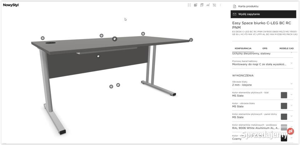Biurko 160x80 szare regulowana wysokość Nowy Krosno