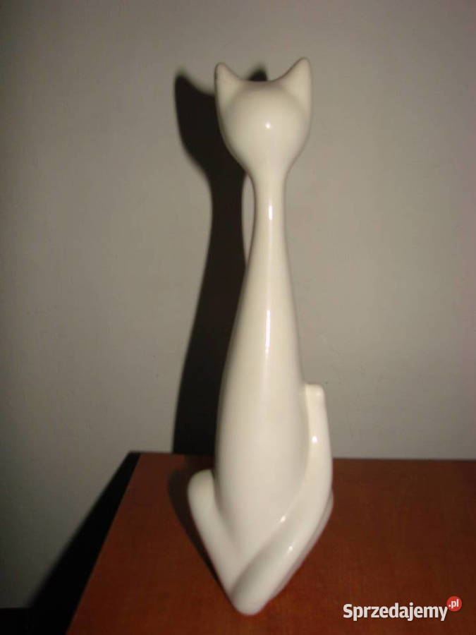 Biała kotka ceramiczna figurka Antyki, Sztuka, Kolekcje