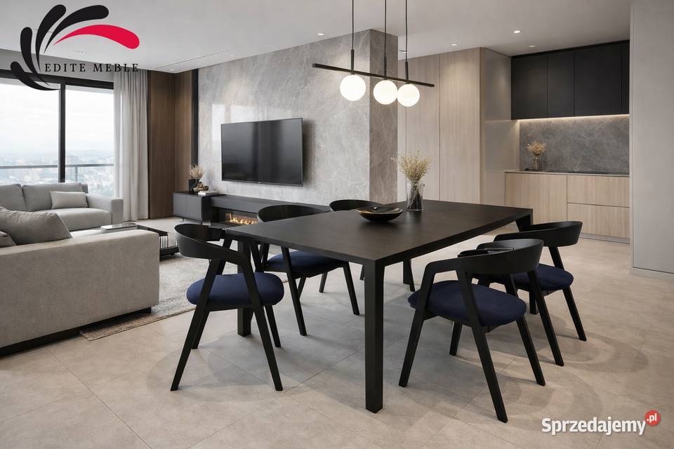 Krzesło Drewniane Tapicerowane Granatowy KDD58