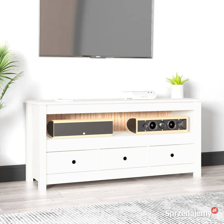 Szafka pod telewizor biała 114x35x52 lite drewno Warszawa