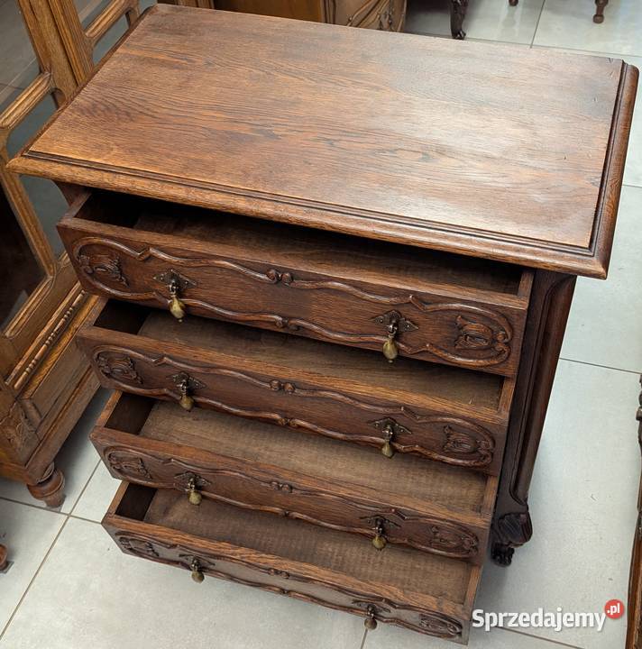 Piękna dębowa bogato zdobiona komoda ludwikowska Dąbrowa Górnicza