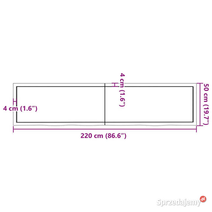 Półka brązowa 220x50x26 lakierowane lite drewno