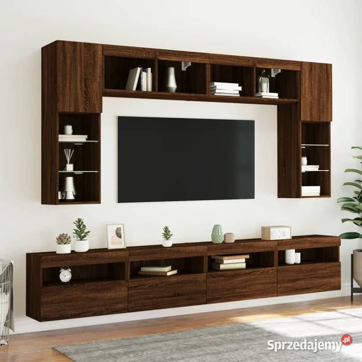 Ścienna szafka TV z LED brązowy dąb 60x30x40 RTV mazowieckie sprzedam