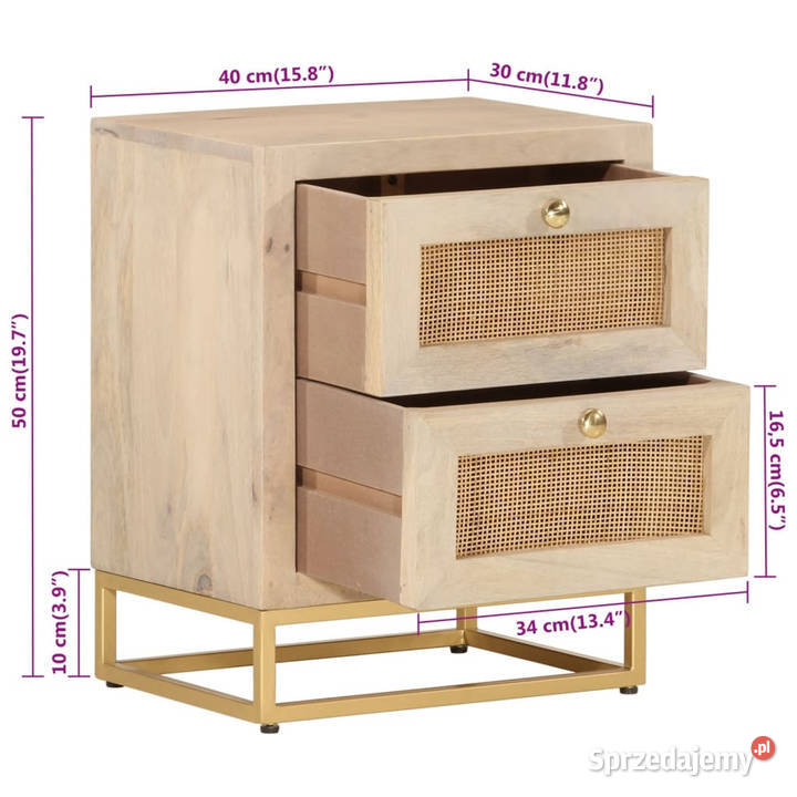 Szafka nocna 40x30x50 lite drewno mango i żelazo Warszawa