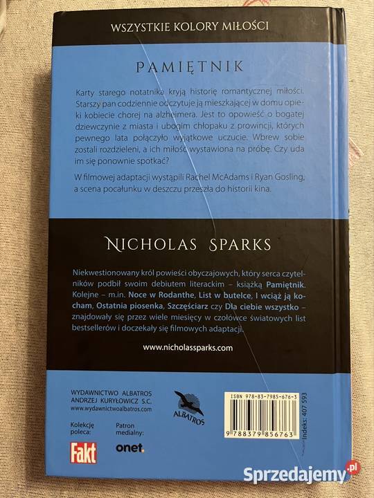 Książka nicholas sparks pamiętnik Mazowszany