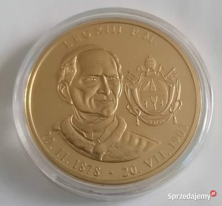 Medal papieża Leon XIII pozłacany w kapslu Gdynia sprzedam