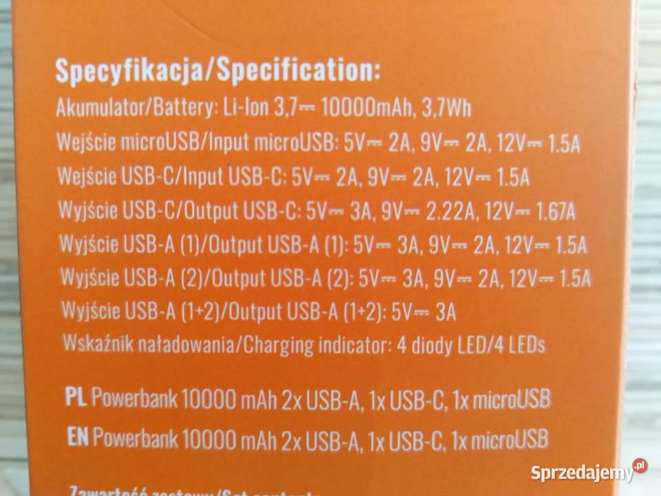 NAJTANIEJ Powerbank 10000 mAh USBC USBA Miętowy