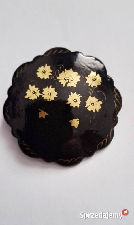 Antyczna drewniana broszka z lat 60 XX wieku Lublin