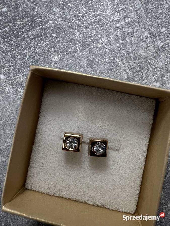 Kolczyki złote z diamentem kwadratowe kwadrat
