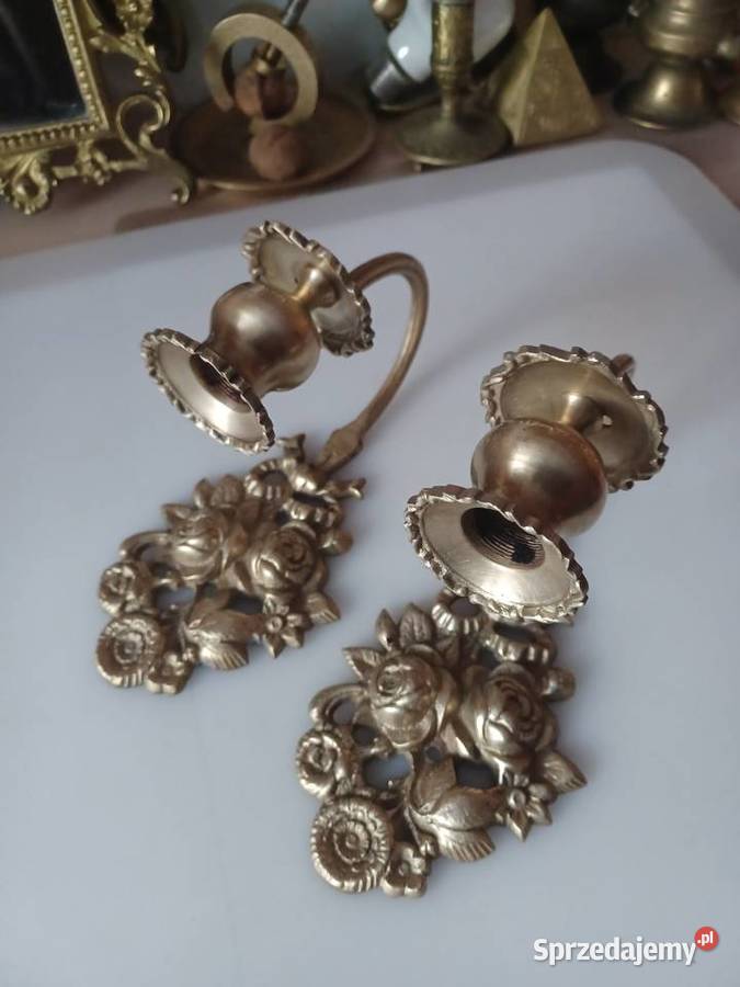 Piękny mosiężny świecznik naścienny Poznań