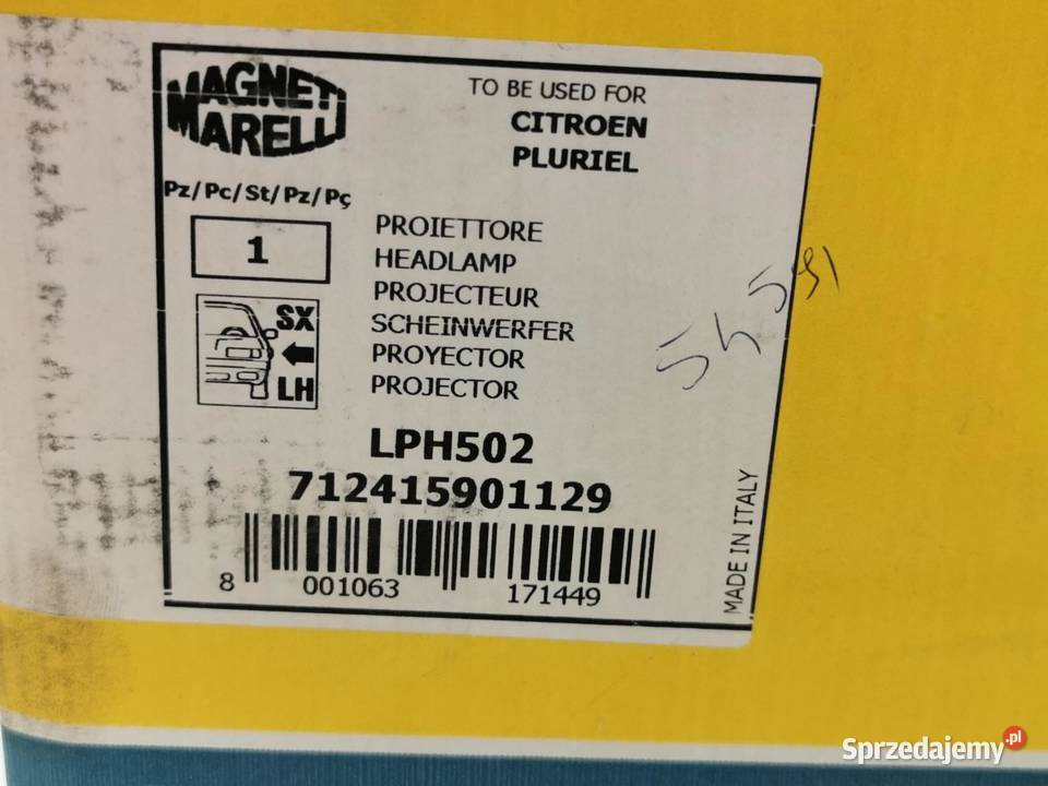 LAMPA LEWY PRZÓD CITROEN C3 PLURIEL 2003 MAGNETI osobowe