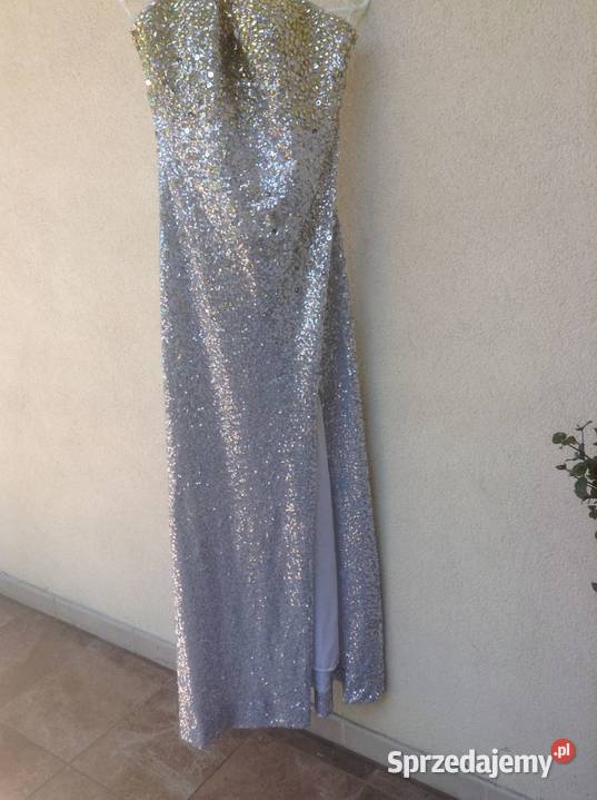 Markowa długa suknia okolicznościowa z cekinów M