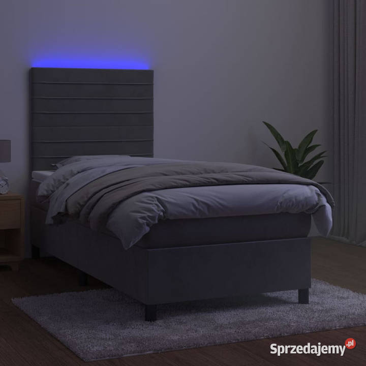 Łóżko kontynentalne z materacem i LED szare 90cm Warszawa