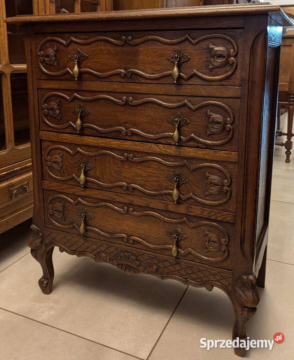 Piękna dębowa bogato zdobiona komoda ludwikowska