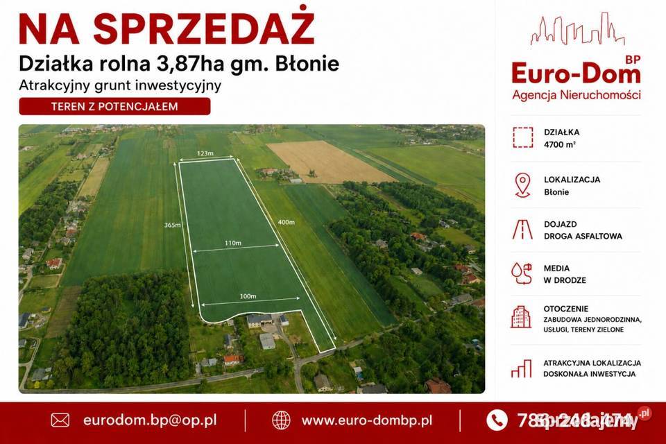 Działka 387 ha Dębówka k Błonia 38700m2 Błonie