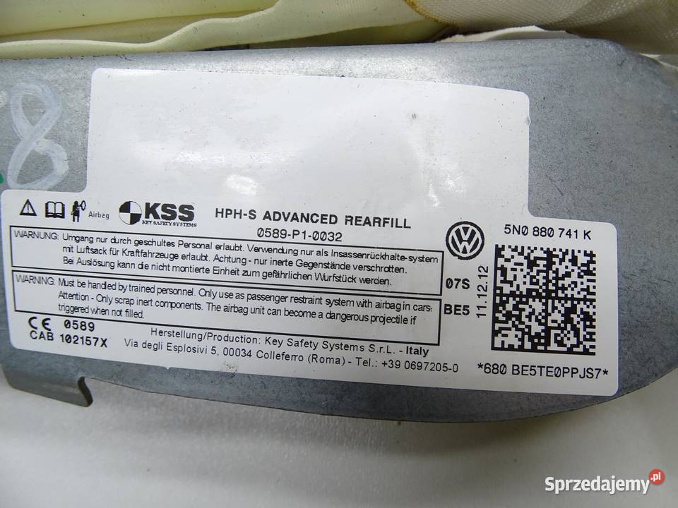 KURTYNA POWIETRZNA AIRBAG LEWA 5N0880741K VW Poduszki powietrzne