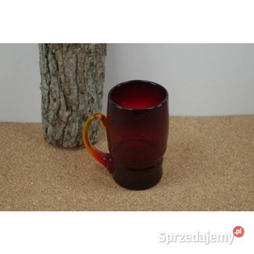Kufel szklany bursztynowy vintage PRL szkło Porcelana i szkło