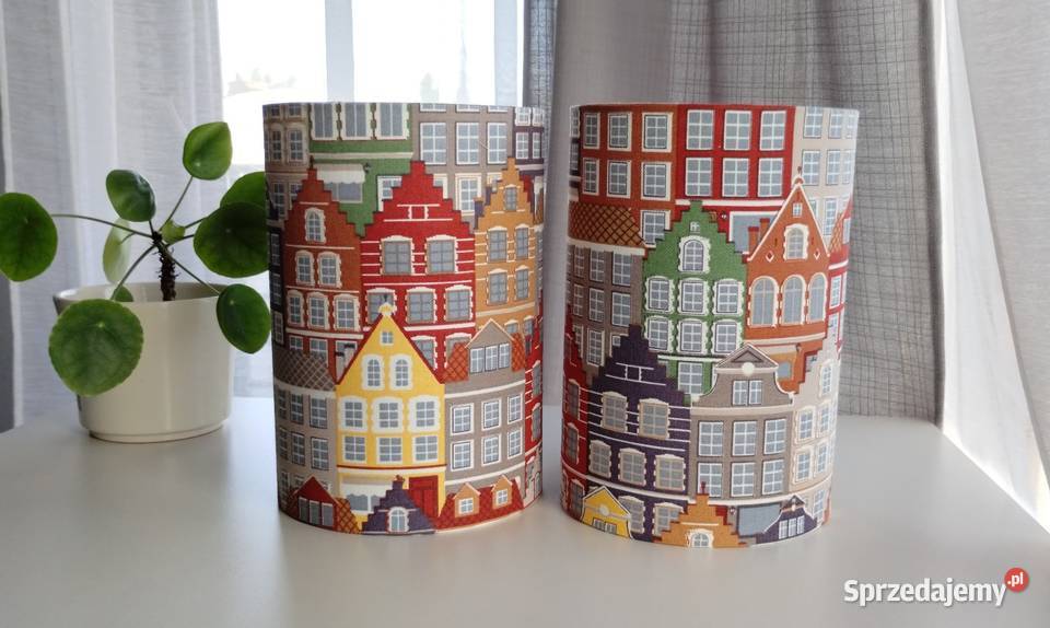 Komplet 2 abażury z tkaniny kolorowe kamieniczki Aleksandrów Łódzki