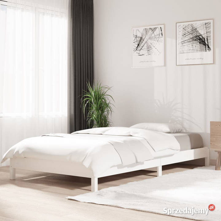 Łóżko sztaplowane białe lite drewno sosnowe 96cm