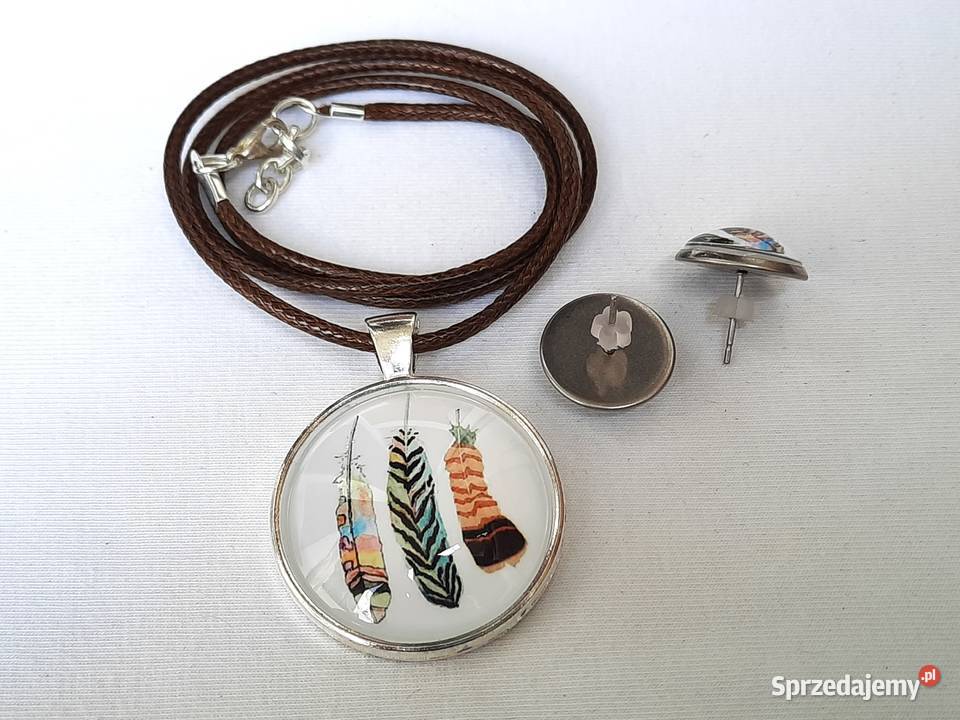 Zestaw grafika pod szkłem wisiorek kolczyki Łódź