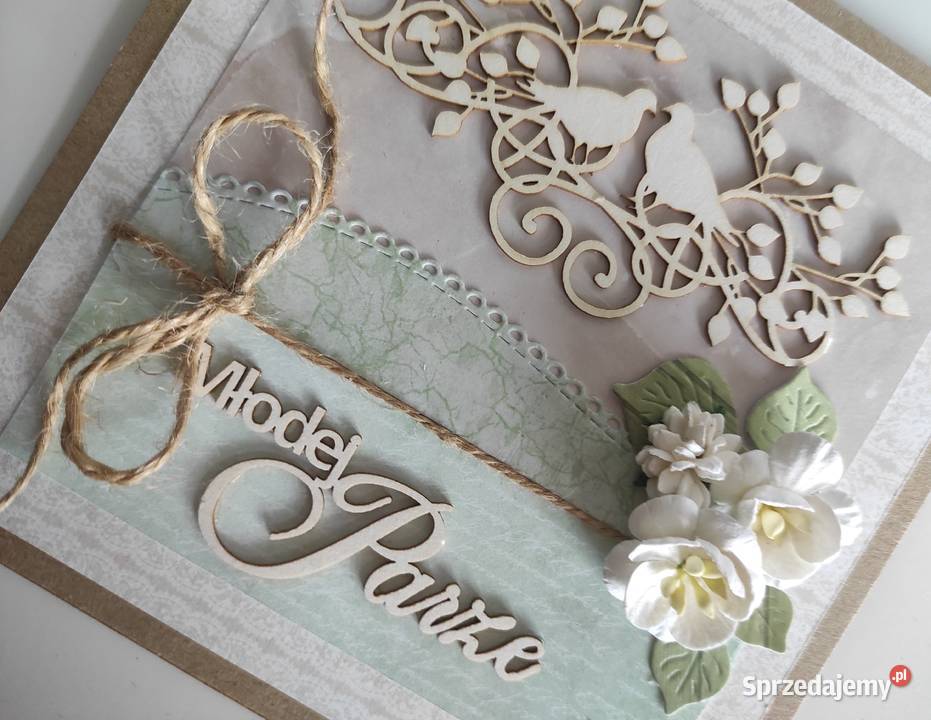 Kartka ręcznie robiona ślub ptaki Rękodzieło