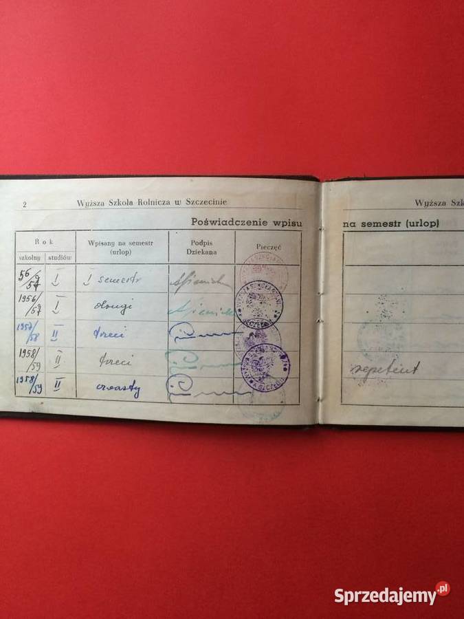 1589 Indeks Wyższej Szkoły Rolniczej Antykwariat Szczecin