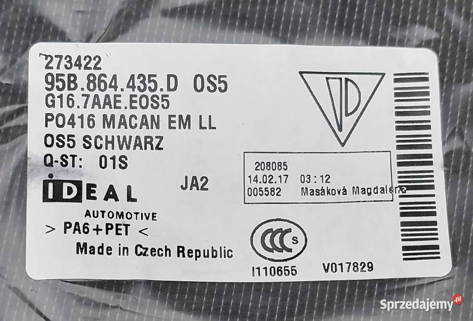 DYWANIKI WELUROWE PORSCHE MACAN 95B864435D dolnośląskie Mielęcin sprzedam