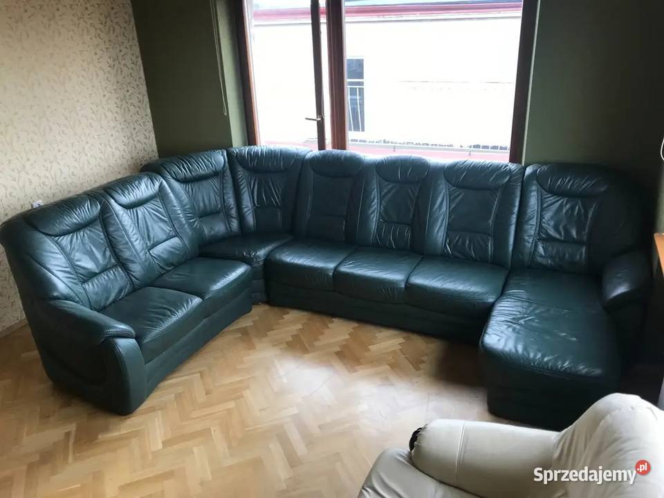 Piękny narożnik skórzany na dębowej ramie Narożniki