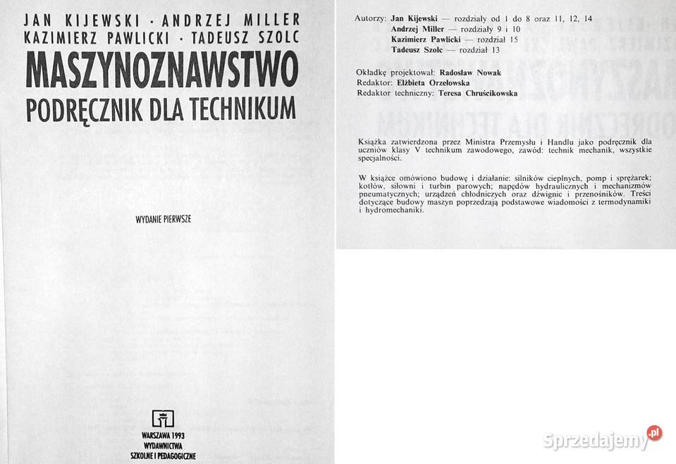 Maszynoznawstwo Jan Kijewski Rok wydania 1993 Chełm