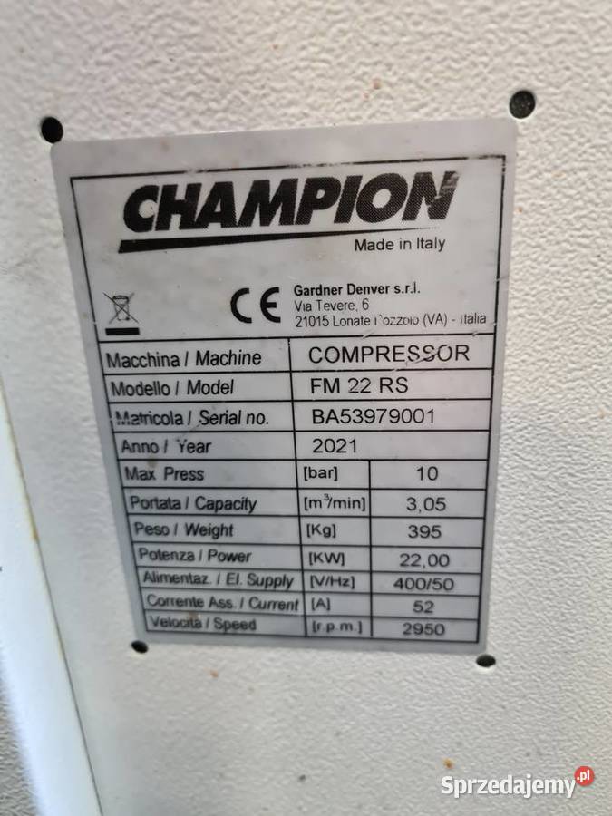 Kompresor śrubowy GARDNER DENVER CHAMPION FM22RS Zduny