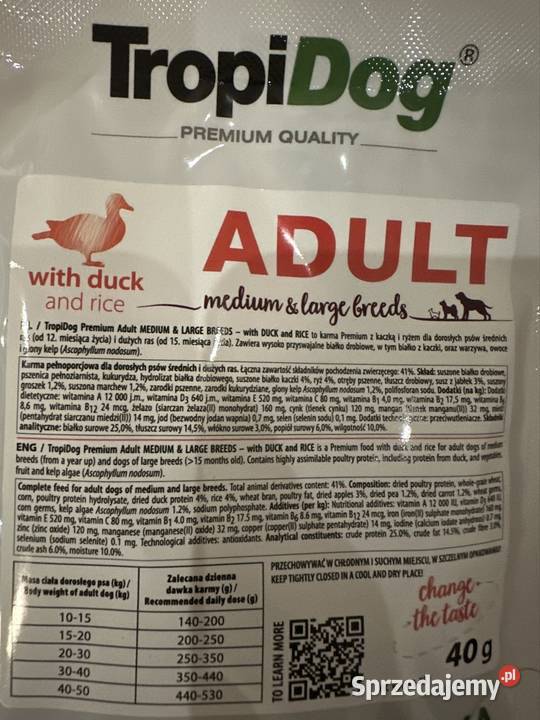 Tropi dog 34 saszetki 40g 1360g 17x z kaczką 17x śląskie Zabrze