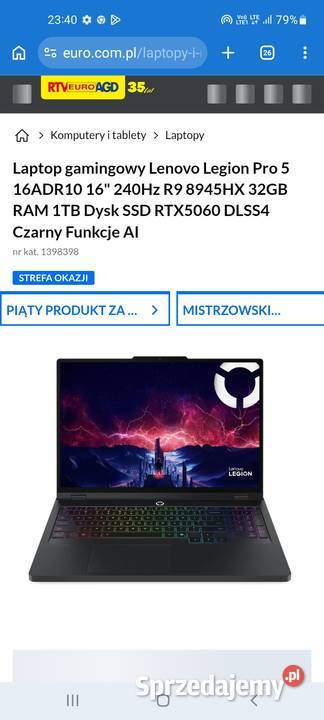 Laptop gamingowy Lenovo Legion Pro 5 16ADR10 16 Kołobrzeg