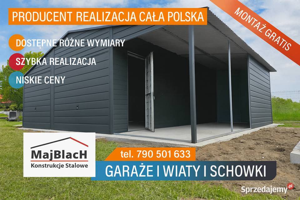 Ładny Garaż Blaszany GRAFITOWY z zadaszeniem Mielec