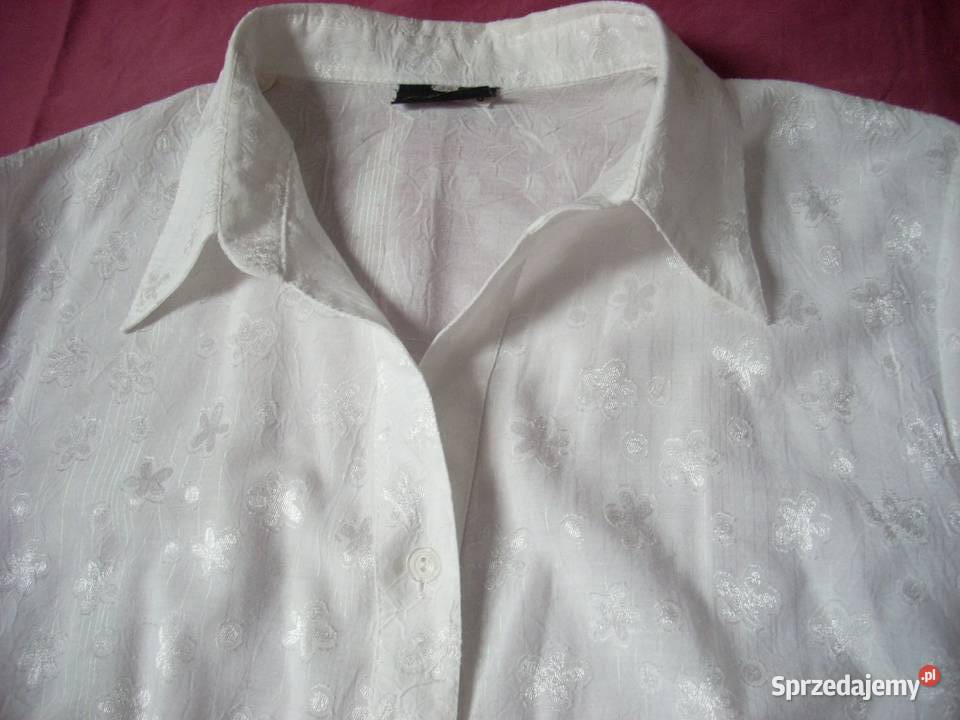 Biała koszula bluzka wytłaczany wzór Bawełna 44 Bluzki i koszule Nowy Sącz