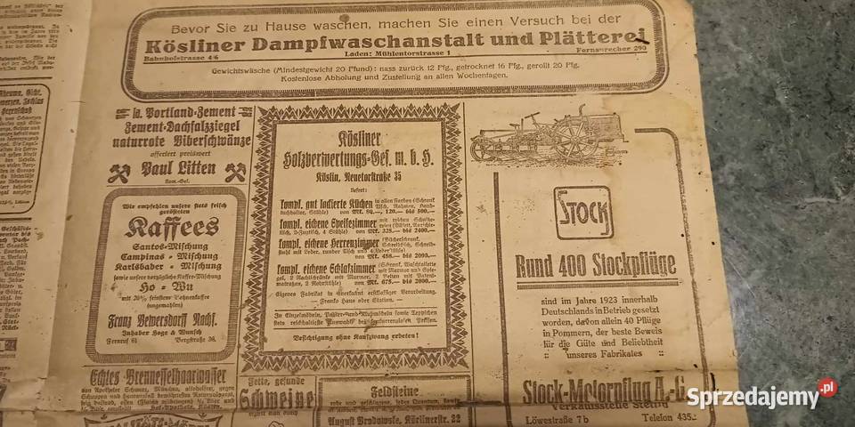Gazeta historyczna niemiecka z Koszalina tygodnik Koszalin