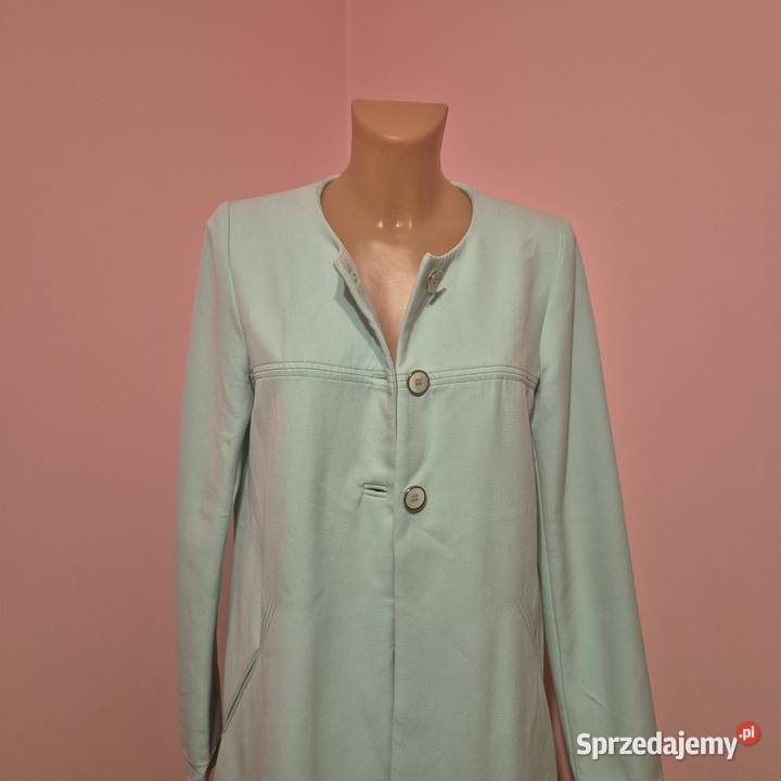 Długi żakiet dzianinowy płaszcz trencz narzutka Brzesko