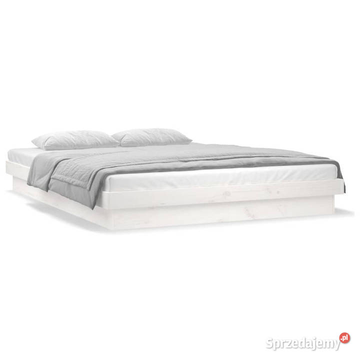 Rama łóżka z LED biała Super King lite drewno
