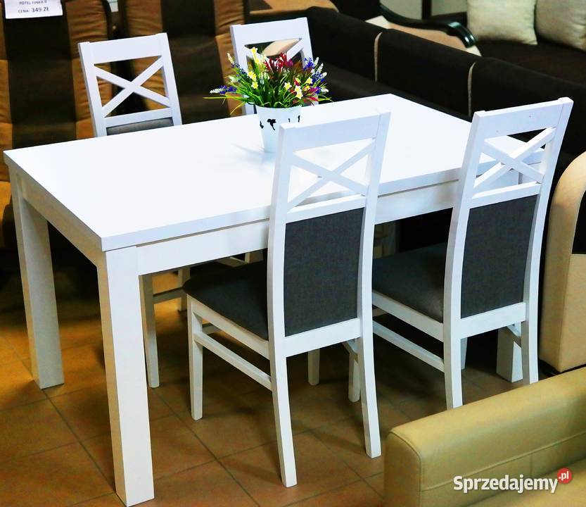 Zestaw do jadalni Alaska Stół+4 krzesła białe Salony meblowe