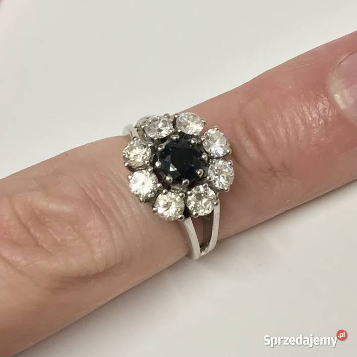 Pierścionek z BIAŁEGO złota SZAFIR DIAMENTY 13ct złote mazowieckie Warszawa