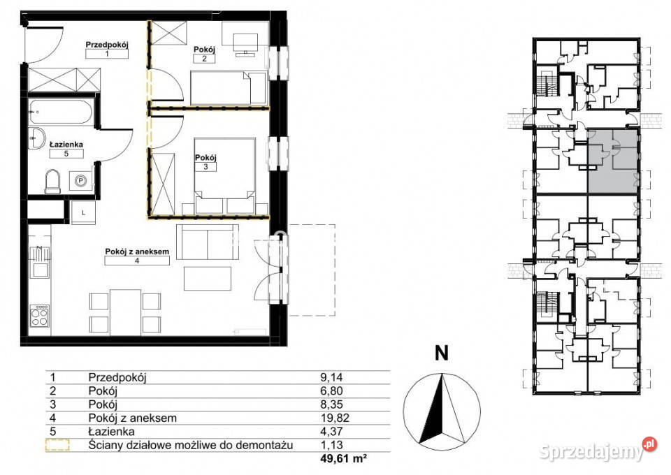 Mieszkanie 4961m2 3 pokoje Kraków Osiedle Sprzedaż