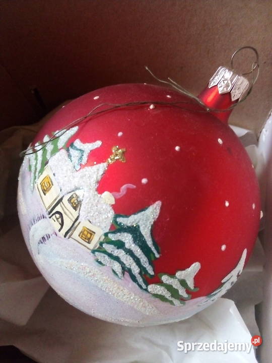 4 szklane bombki okrągłe duże czerwone w złote sprzedam