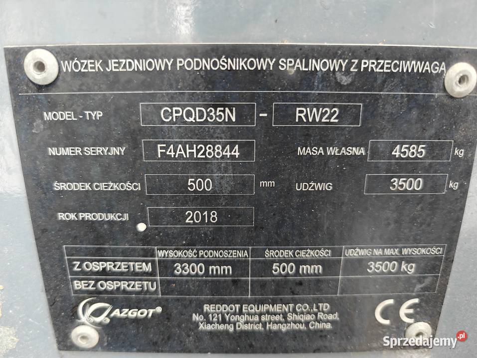 Wózek Hangcha CPQD35 35T Lpg 2018r Ogrzewana sprzedam