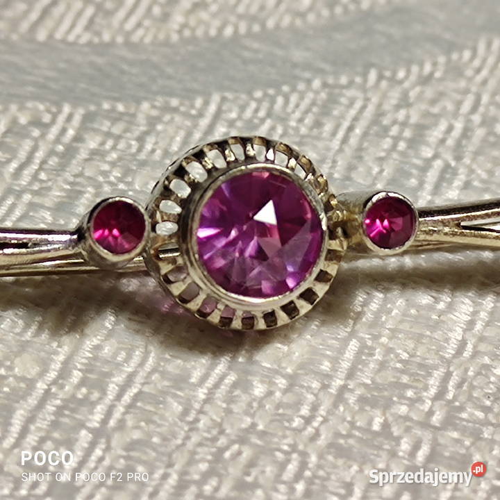 Antyk Pozłacana srebrna broszka z turmalinami srebrne Wrocław