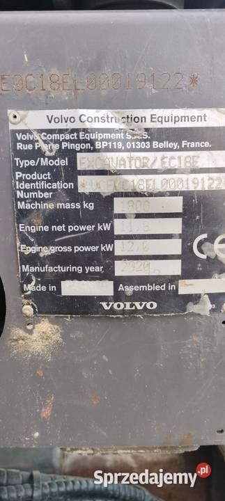 Mini koparka Volvo EC18E Koparki zachodniopomorskie sprzedam