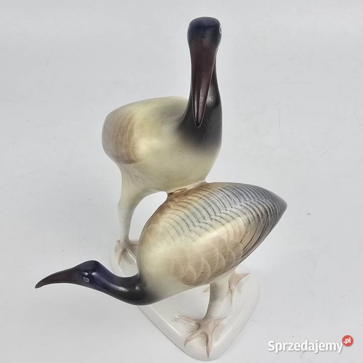 Dwa ptaki Ibisy porcelana Hollohaza Węgry lata mazowieckie Bronisze
