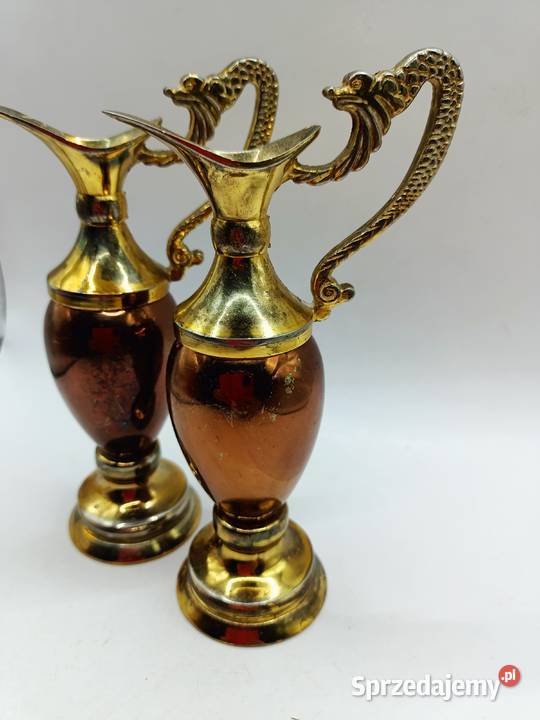 Metal dwa angielskie dzbanki wazony z głową Antyki