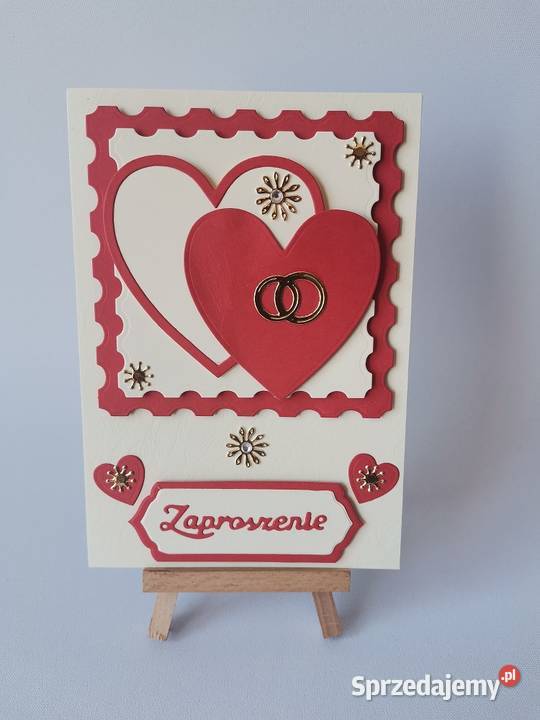 ZAPROSZENIA ŚLUB SERCA ŁĄCZONE B6 ECRI CZERWIEŃ Rękodzieło Poznań sprzedam