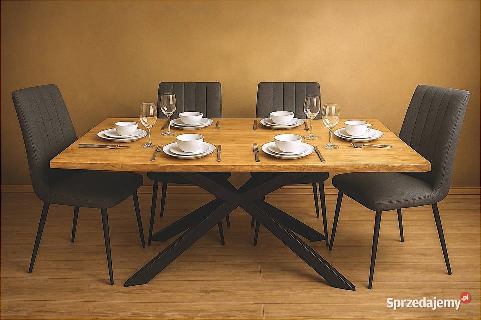 Stół Pająk Dębowy LOFT 100 Lite Drewno DĄB 90cm Zielona Góra